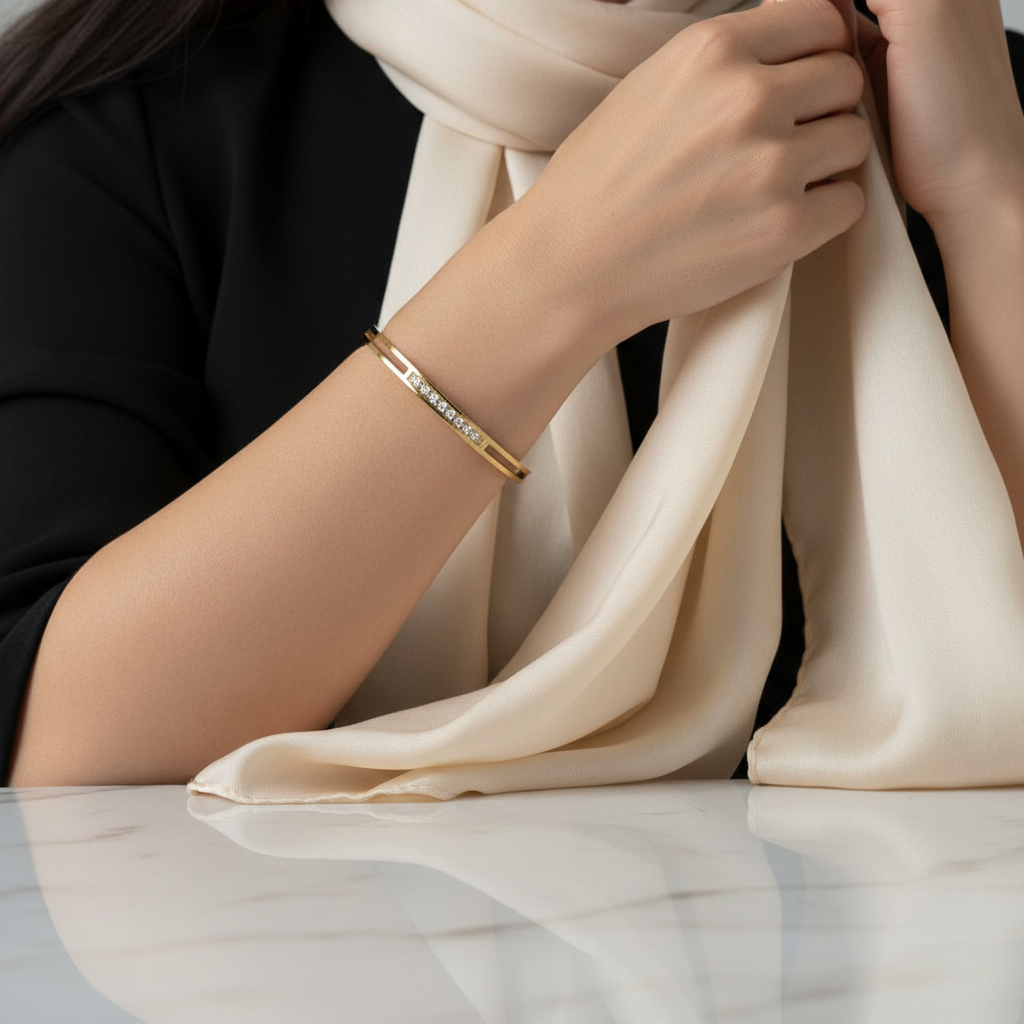 18K Gold Plated Bracelet with Diamond Accents