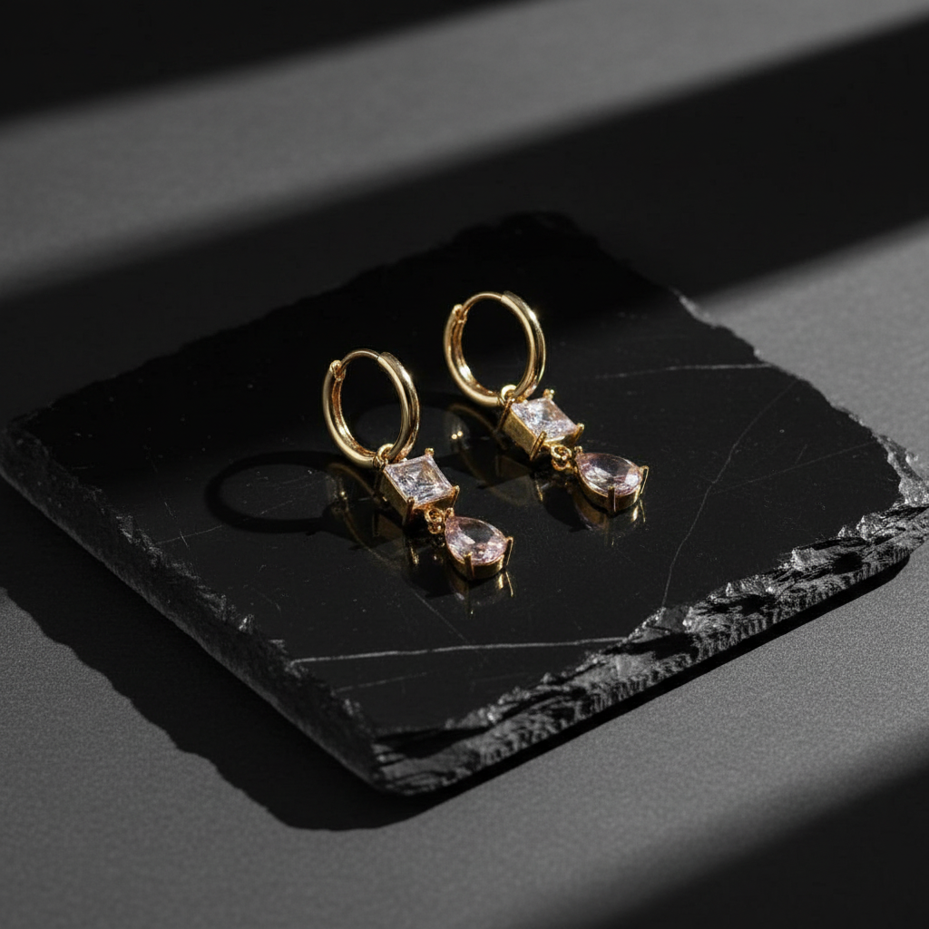 18K Gold-Plated Square and Teardrop Dangle Earrings