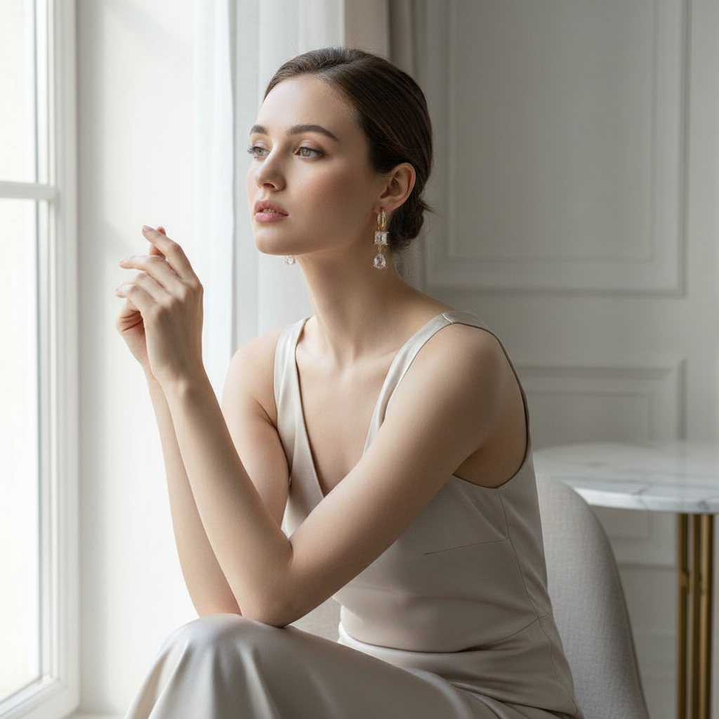 18K Gold-Plated Square and Teardrop Dangle Earrings