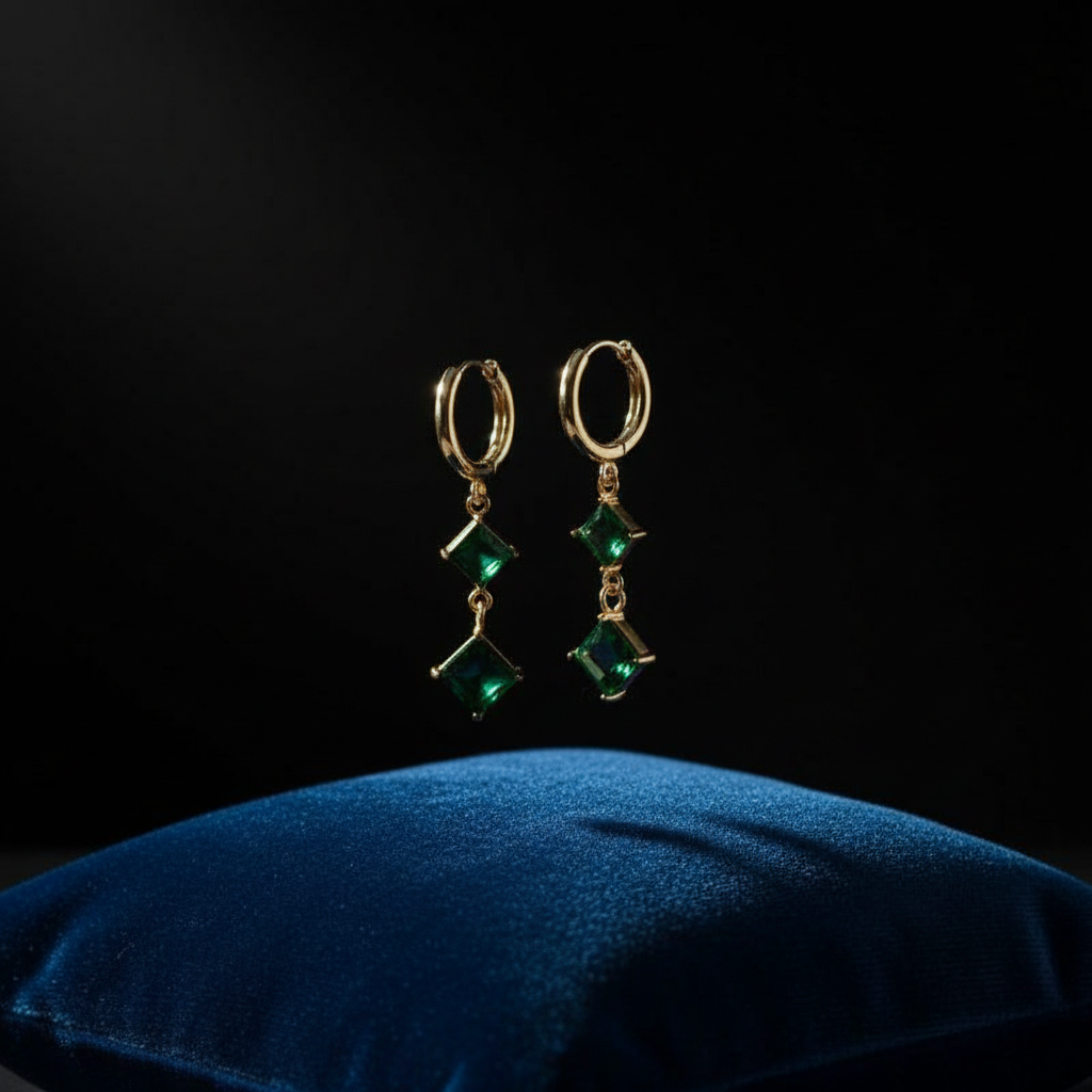 18K Gold-Plated Green Gemstone Dangle Earrings