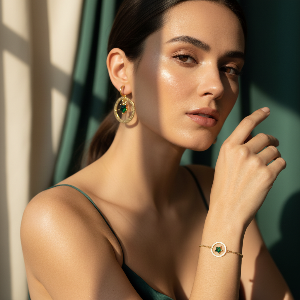 18K Gold Plated Hammered Star Drop Earrings