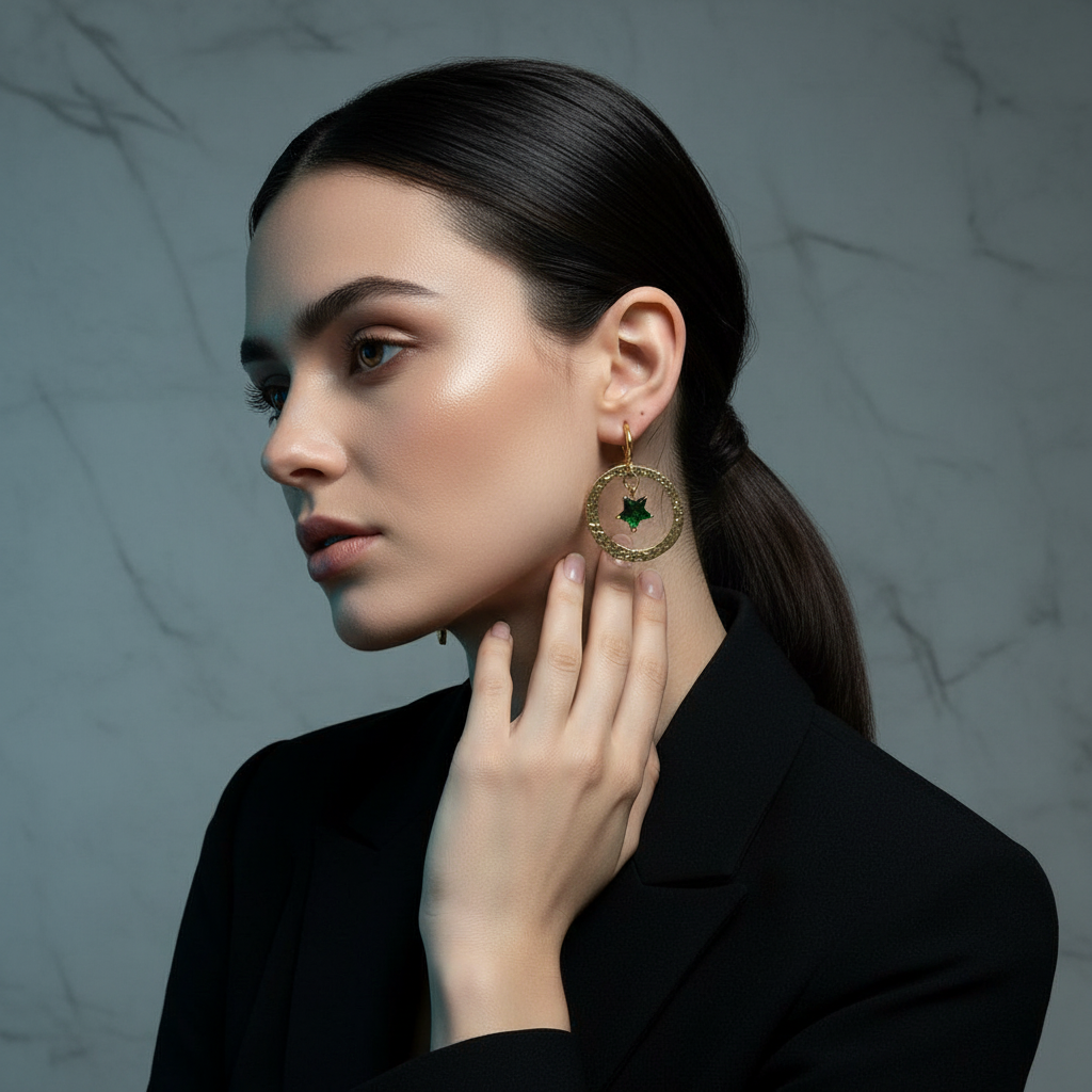 18K Gold Plated Hammered Star Drop Earrings