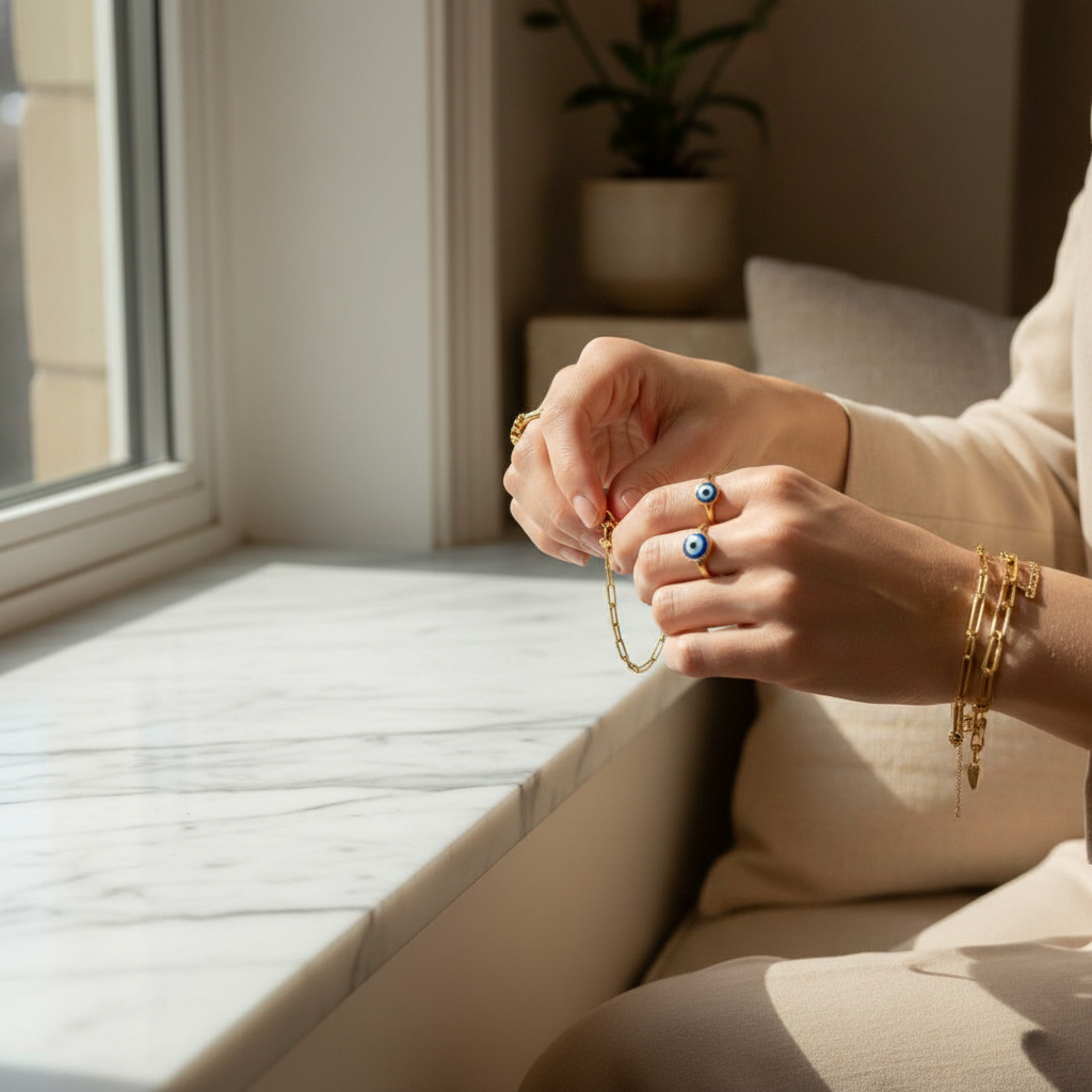 18K Gold Plated Hoop Earrings with Blue Eye Charm