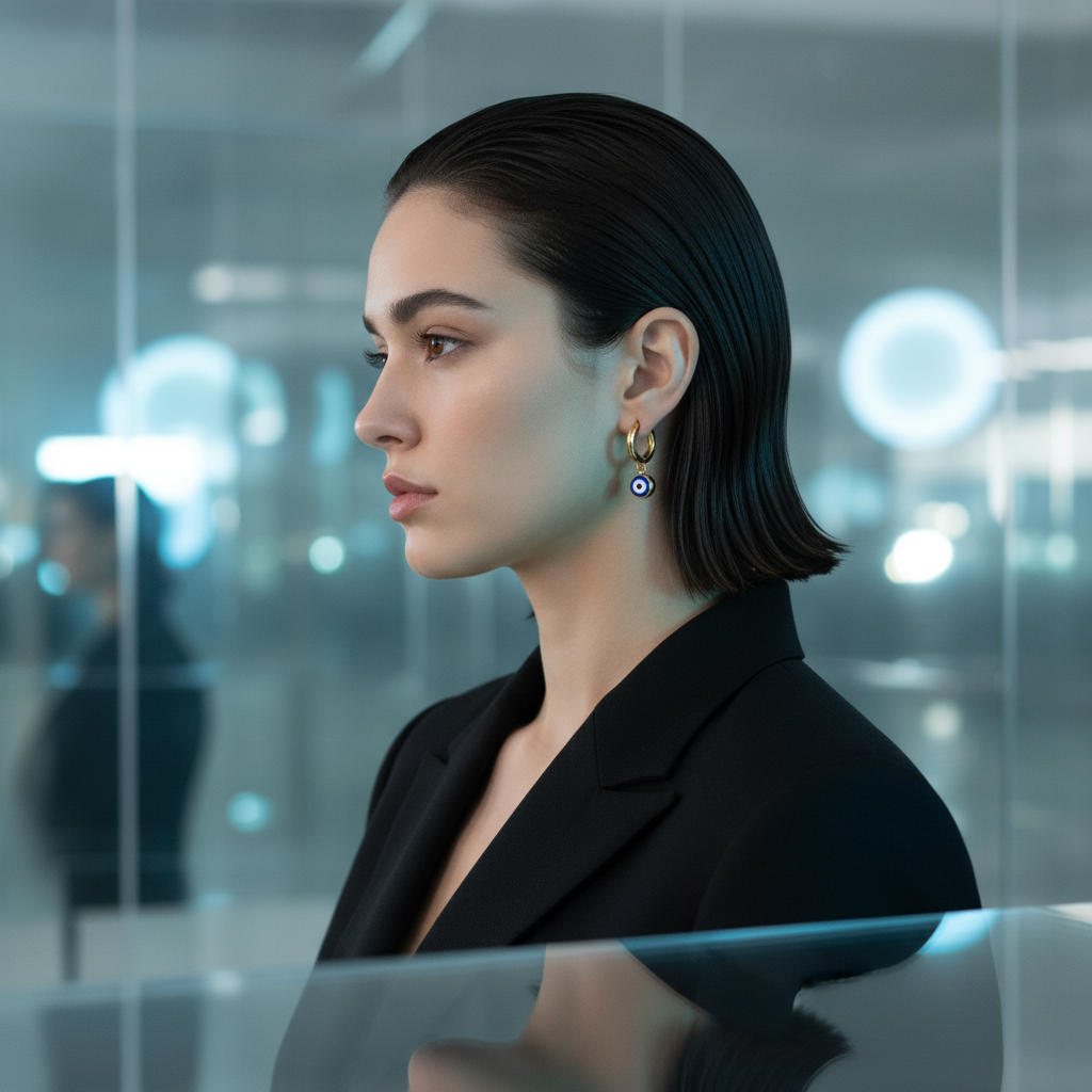 18K Gold Plated Hoop Earrings with Blue Eye Charm