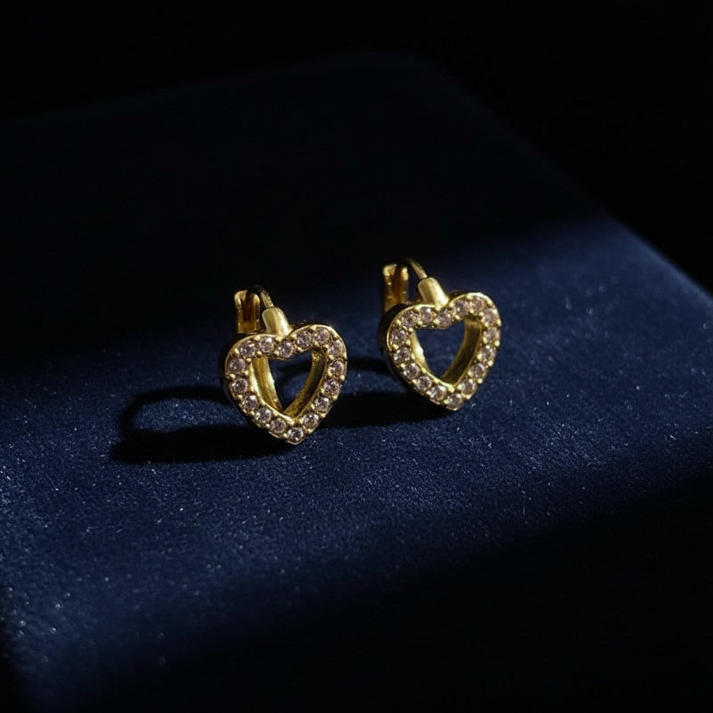 18K Gold-Plated Heart-Shaped Earrings with Crystals