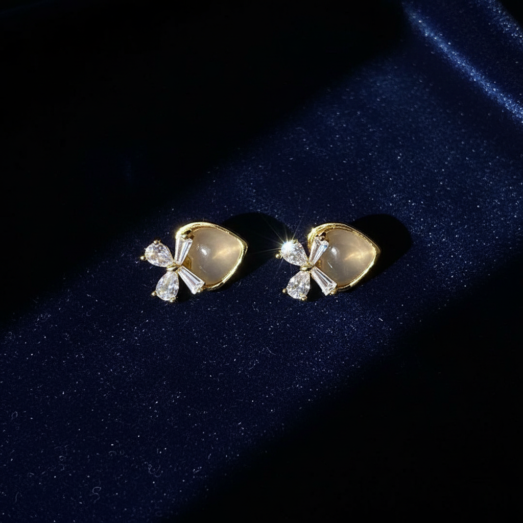 18K Gold Plated Teardrop Stone Bow Earrings