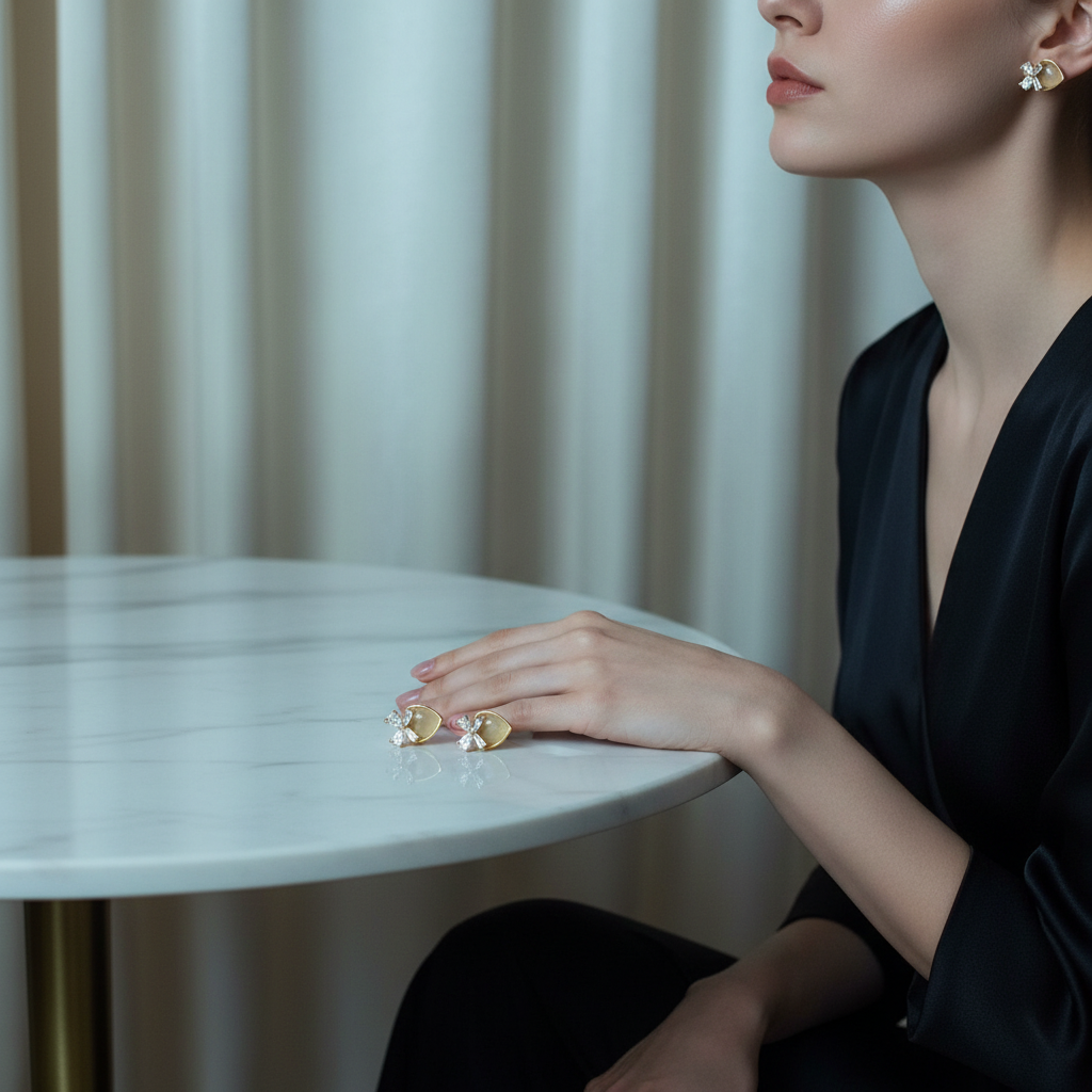 18K Gold Plated Teardrop Stone Bow Earrings