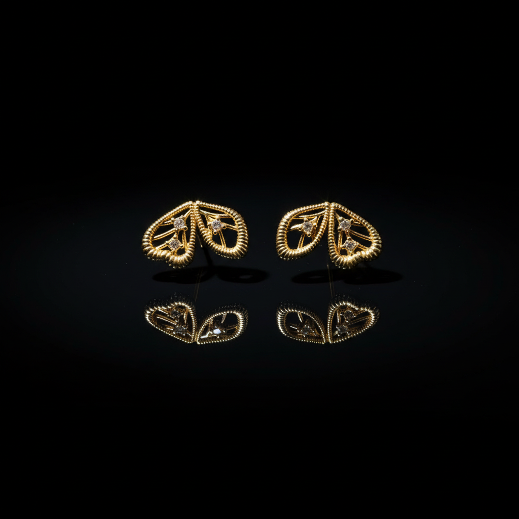 18K Gold-Plated Leaf Motif Earrings with Clear Accent Stones