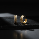 18K Gold Plated Wave-Textured Hoop Earrings with Gemstone Accents