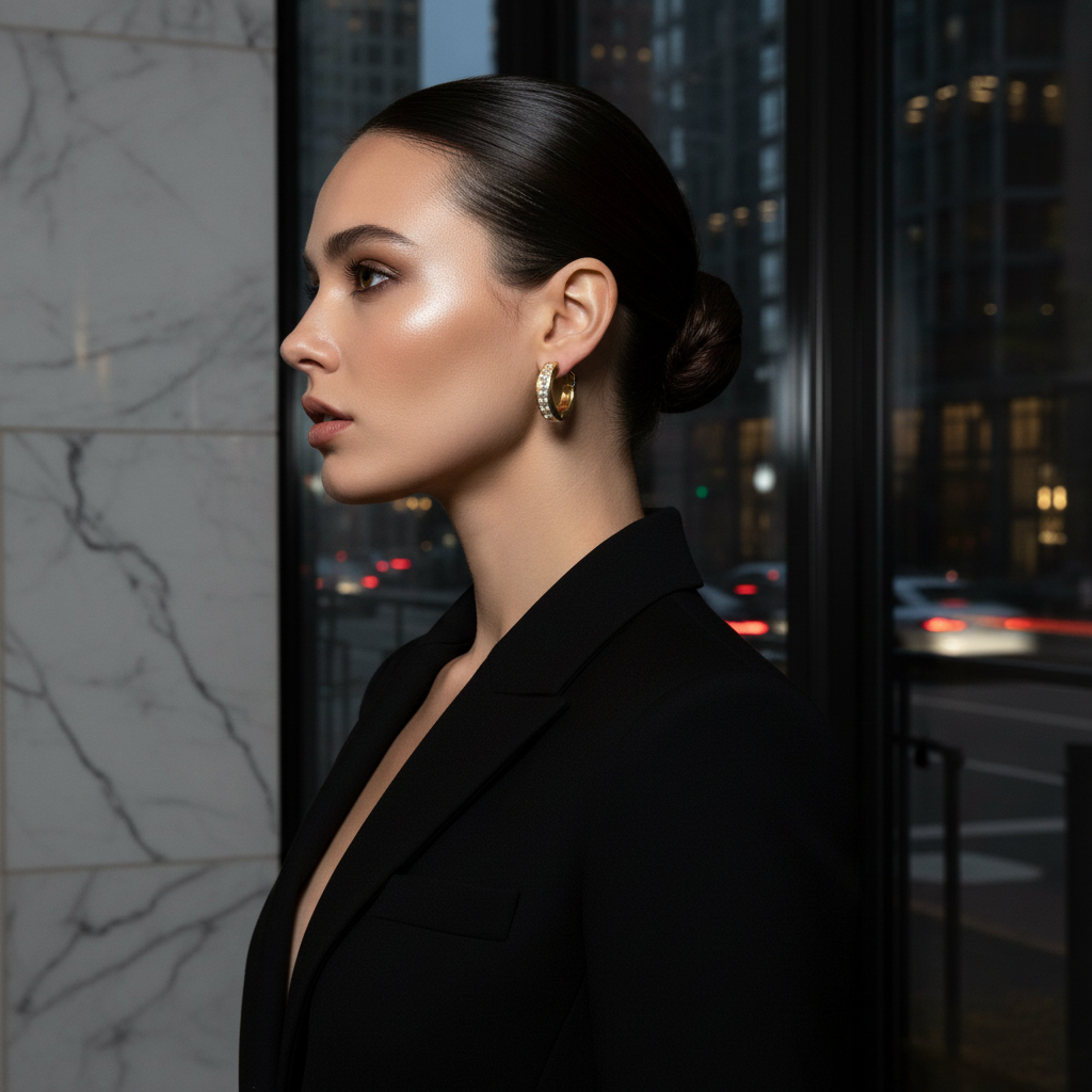 18K Gold-Plated Hoop Earrings with Square-Cut Clear Stones