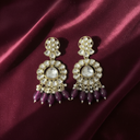 18K Gold-Plated Kundan Chandbali Earrings with Amethyst Teardrop Beads