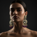 18K Gold-Plated Kundan Chandbali Earrings with Amethyst Teardrop Beads