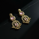 18K Gold Plated Filigree Dangle Earrings with Pink Gemstones