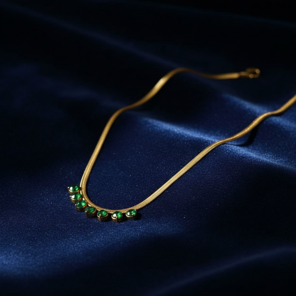 18K Gold-Plated Necklace with Emerald Green Gemstone Accents