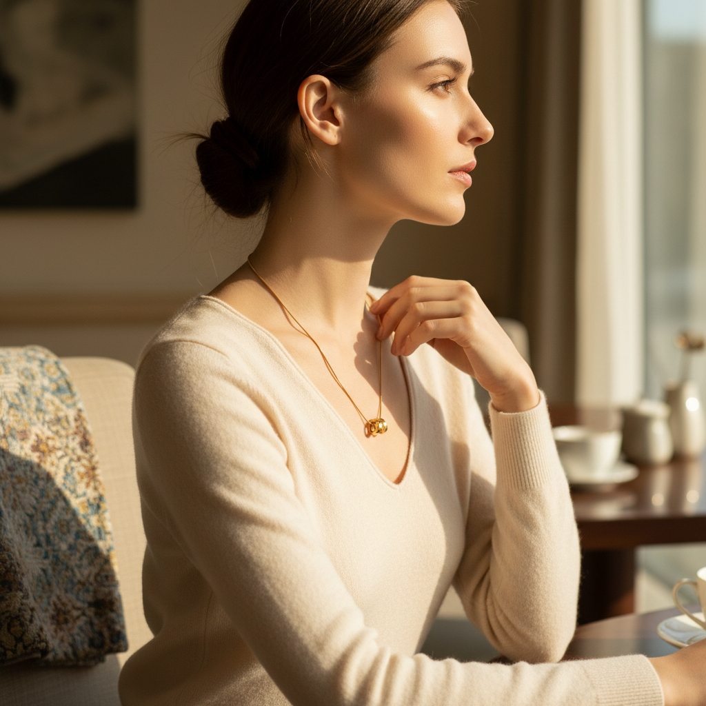 18K Gold Plated Elegant Multi-Ring Pendant Necklace