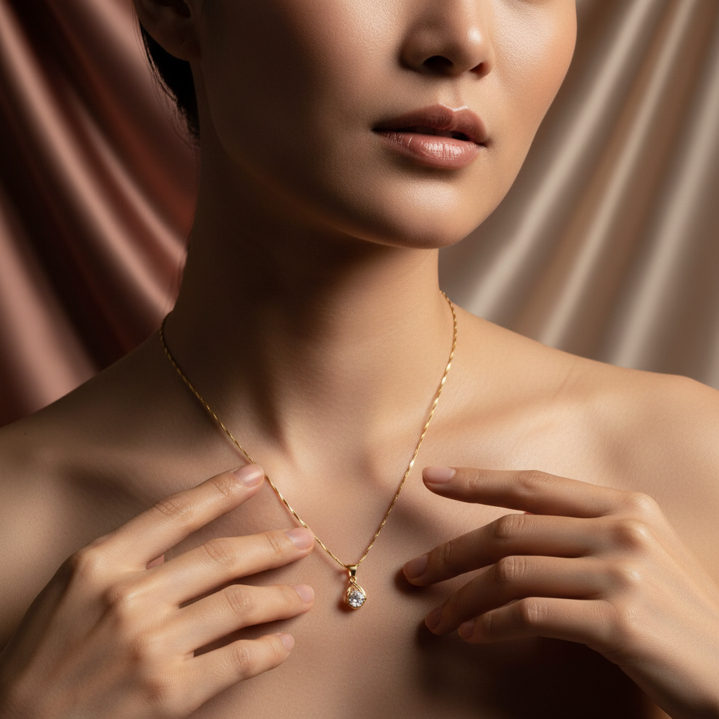 18K Gold Plated Teardrop Solitaire Necklace