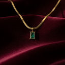 18K Gold Plated Necklace with Emerald Green Rectangular Gemstone Pendant