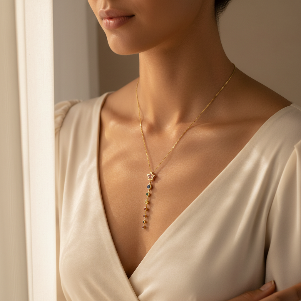 18K Gold Plated Star Multicolor Gemstone Necklace