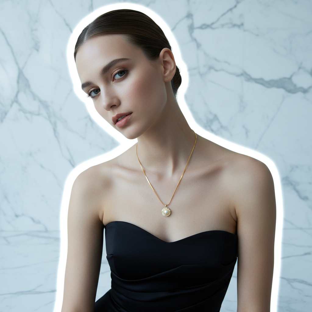 18K Gold-Plated Circular Pendant Necklace with Clear Gemstones