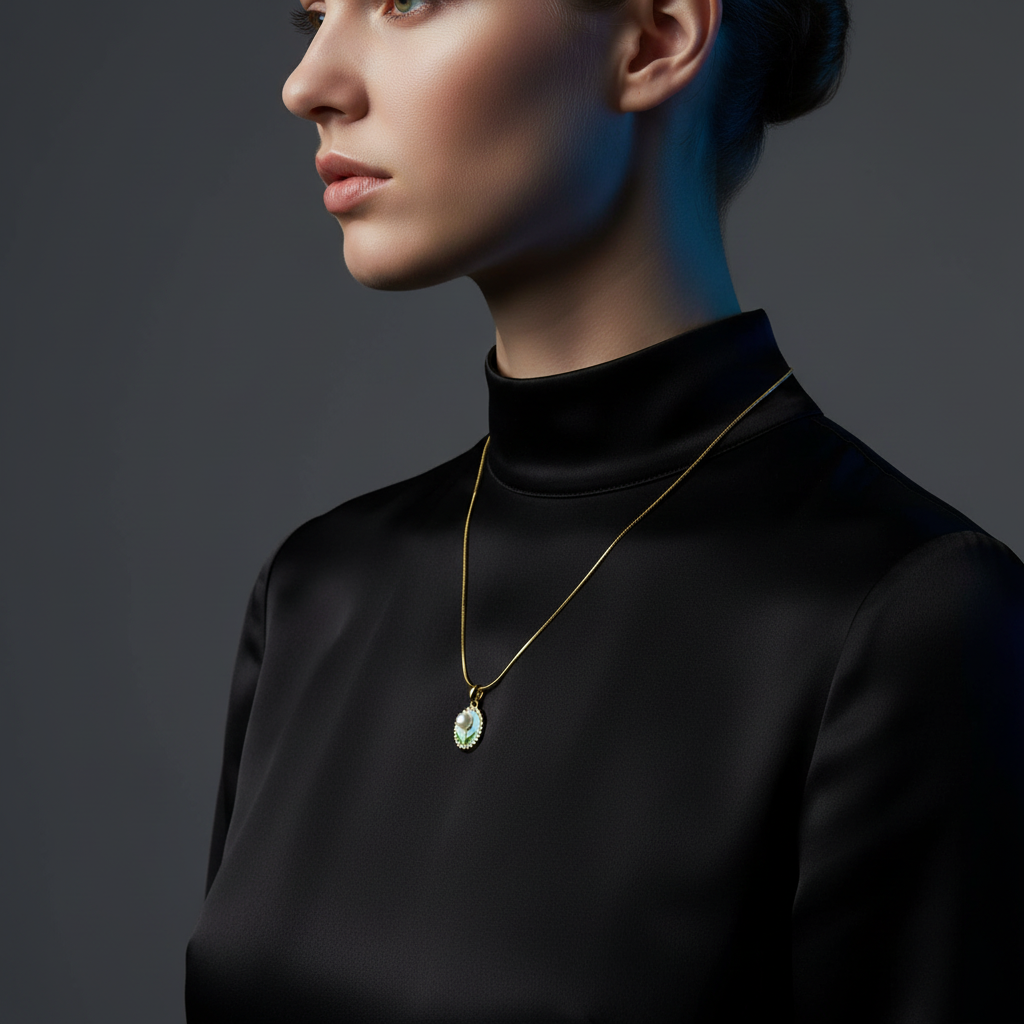 18K Gold-Plated Pearl & Enamel Circle Pendant Necklace