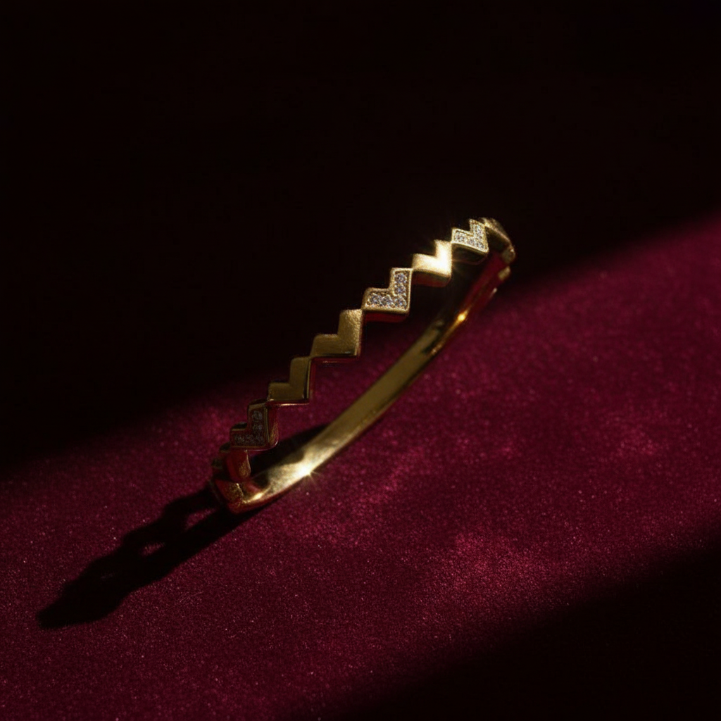 18K Gold-Plated Zigzag Bracelet with Cubic Zirconia Accents