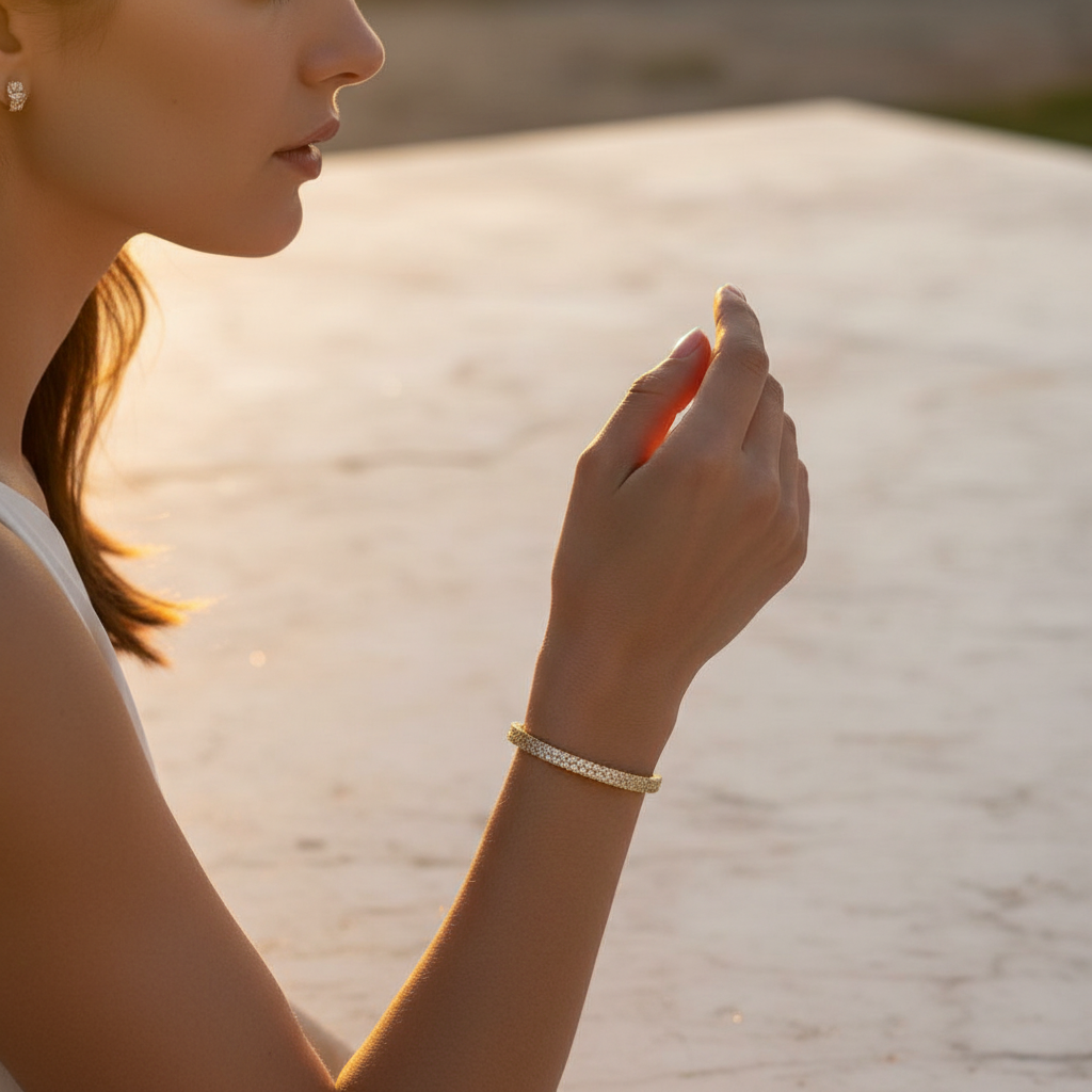 18K Gold-Plated Diamond-Accented Bracelet