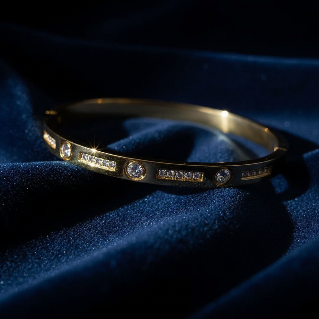 18K Gold Plated Clear Stone-Inlaid Bracelet