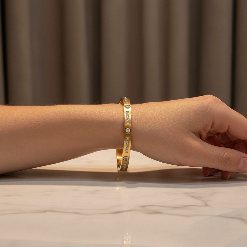 18K Gold Plated Clear Stone-Inlaid Bracelet