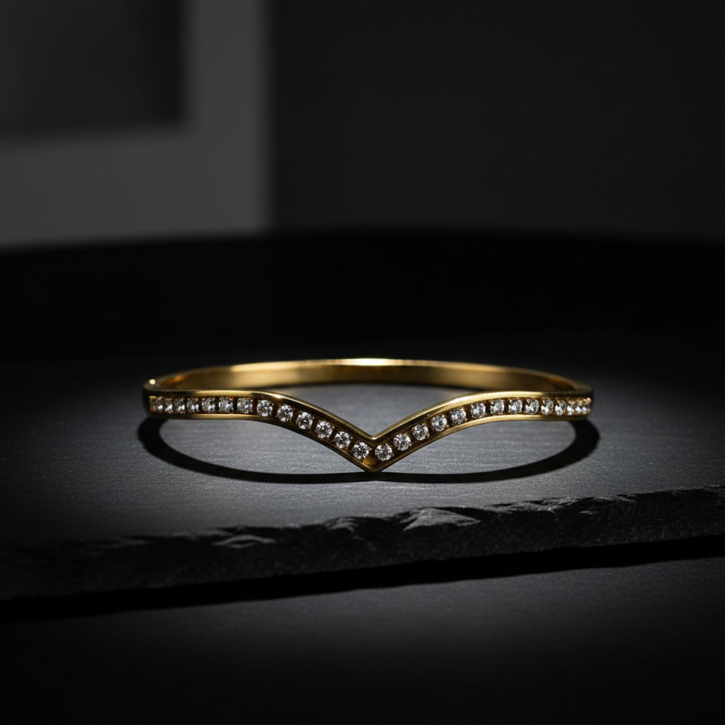 18K Gold Plated Curved Diamond Bangle