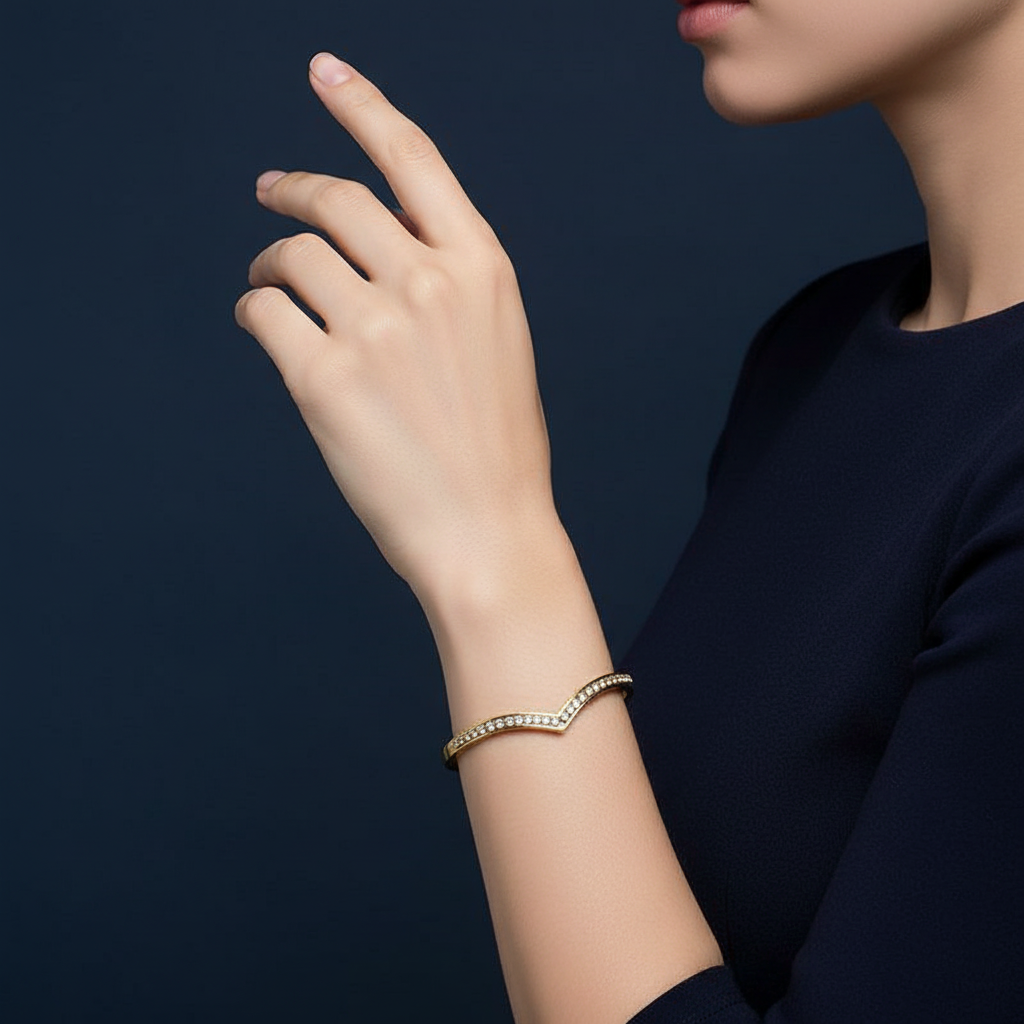 18K Gold Plated Curved Diamond Bangle