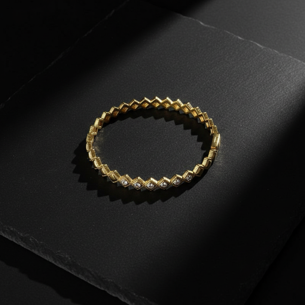 18K Gold Plated Zigzag Bracelet with Clear Stones