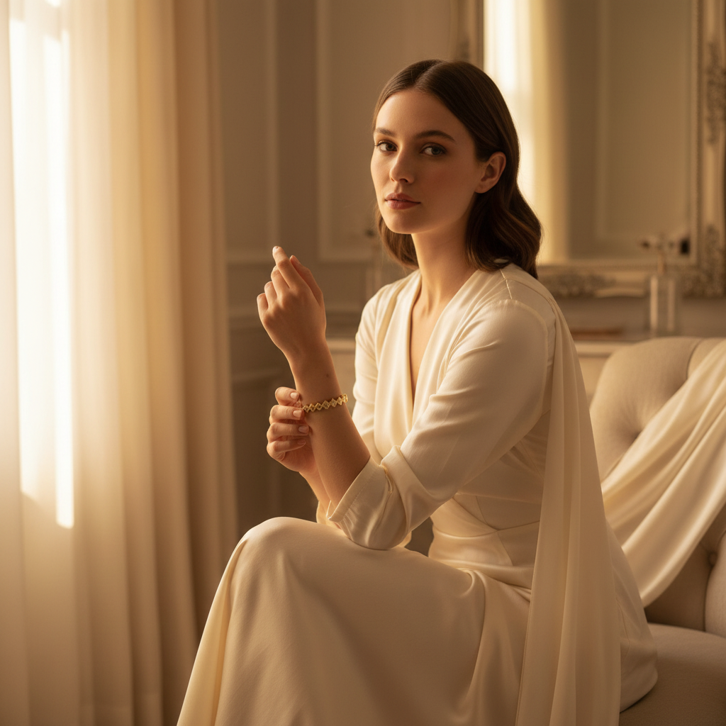 18K Gold Plated Zigzag Bracelet with Clear Stones