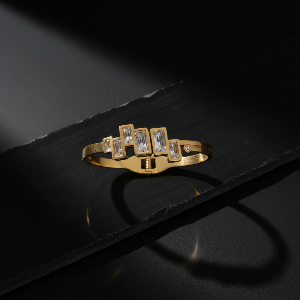 18K Gold-Plated Rectangular Gemstone Bracelet