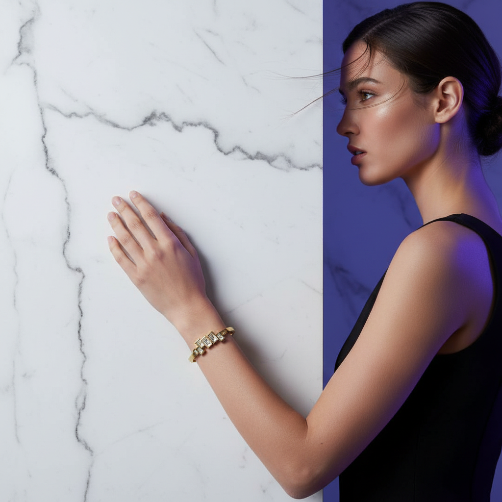 18K Gold-Plated Rectangular Gemstone Bracelet