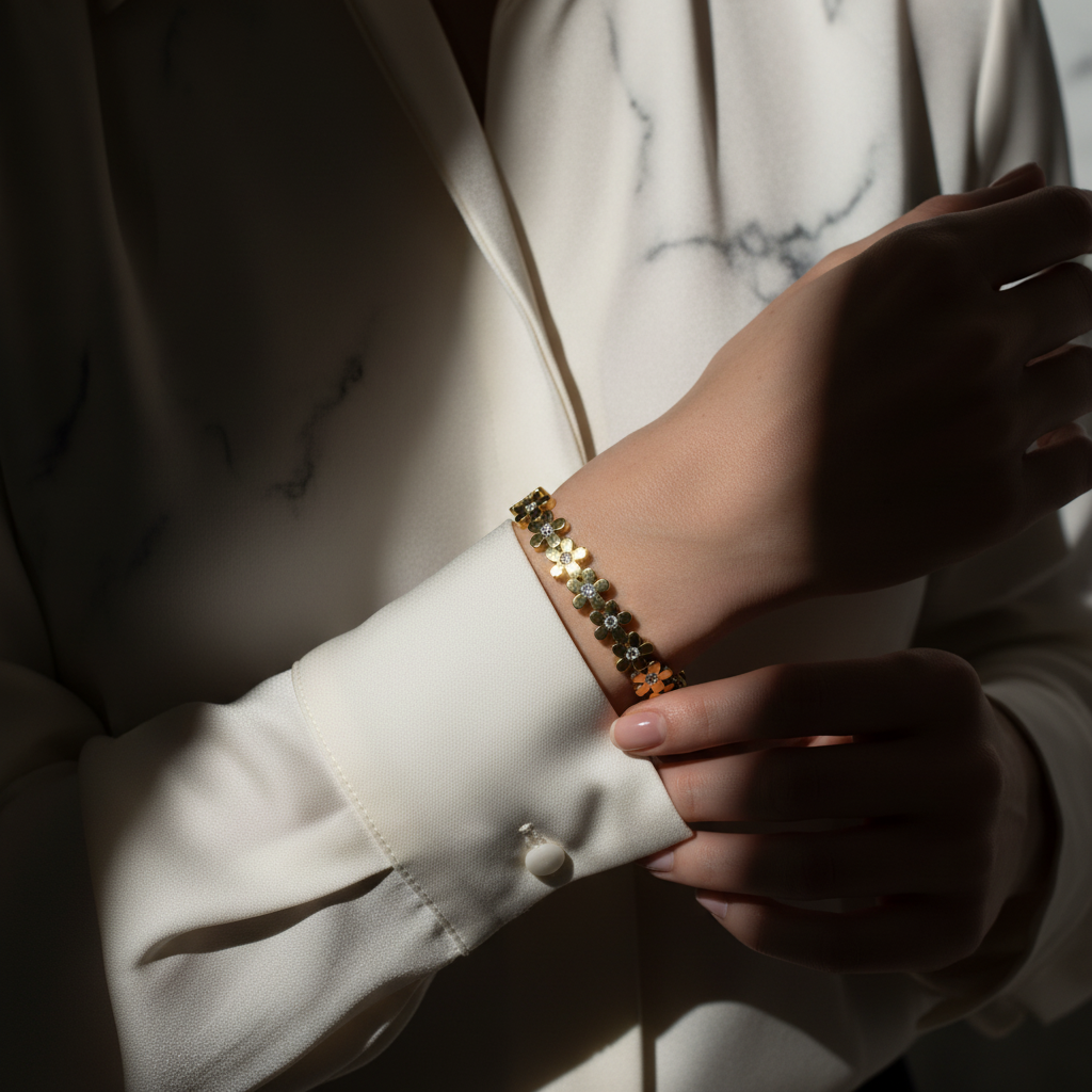 18K Gold-Plated Floral Gemstone Bracelet