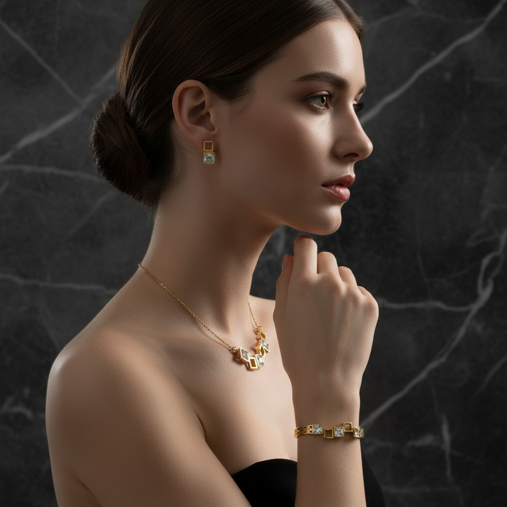 18K Gold-Plated Square Gemstone Bracelet