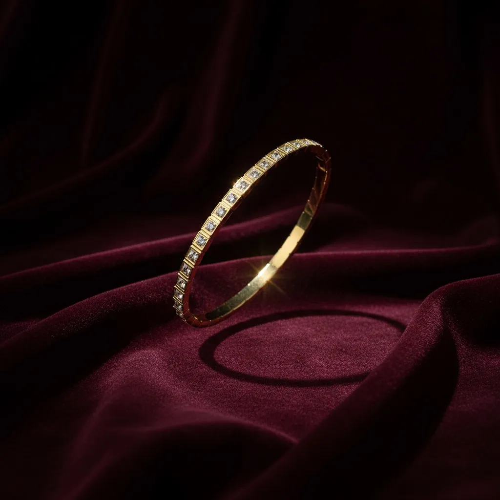 [1] 18K Gold Plated Square Link Bracelet with Clear Stones