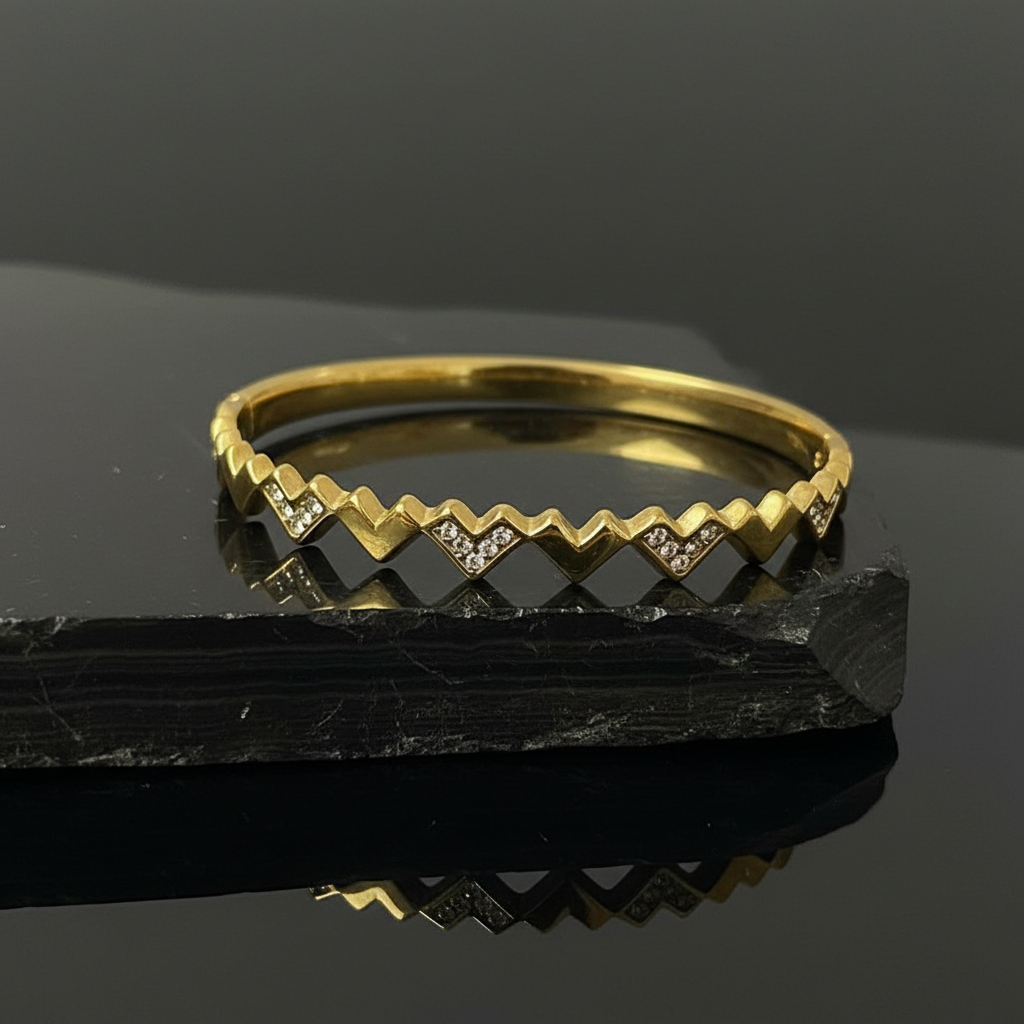 [1] 18K Gold-Plated Zigzag Bracelet with Cubic Zirconia Accents
