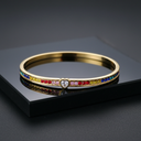 18K Gold-Plated Multicolor Gemstone Bracelet with Heart-Shaped Centerpiece