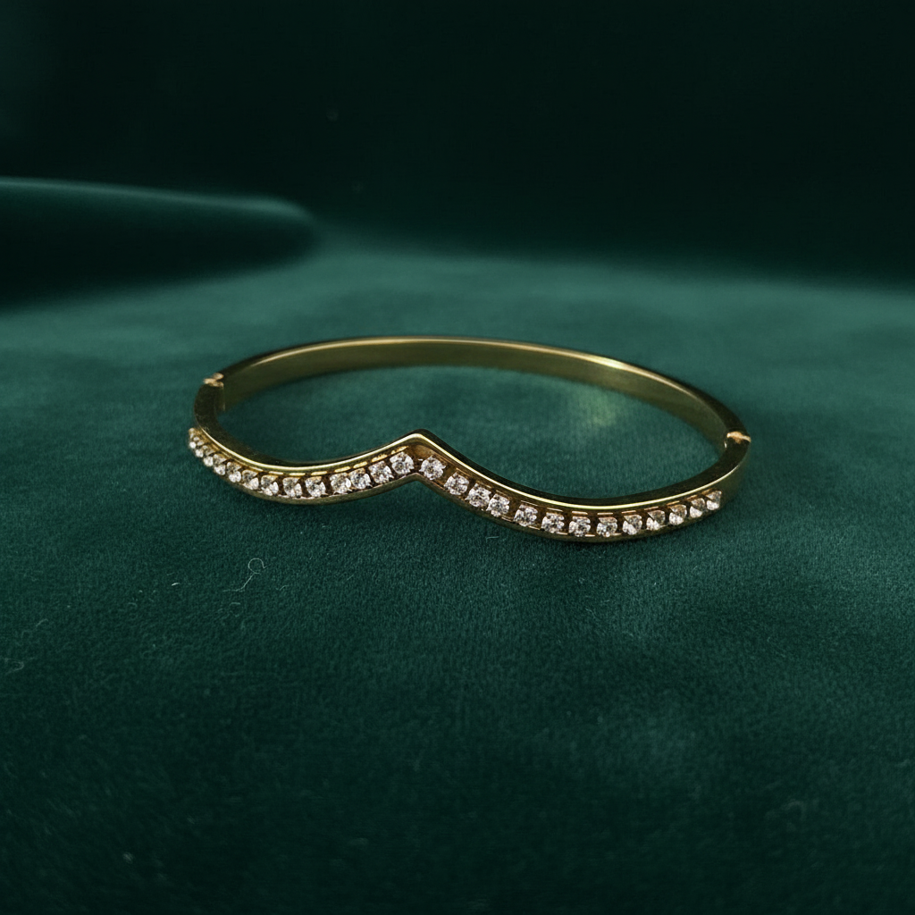 [1] 18K Gold Plated Curved Diamond Bangle