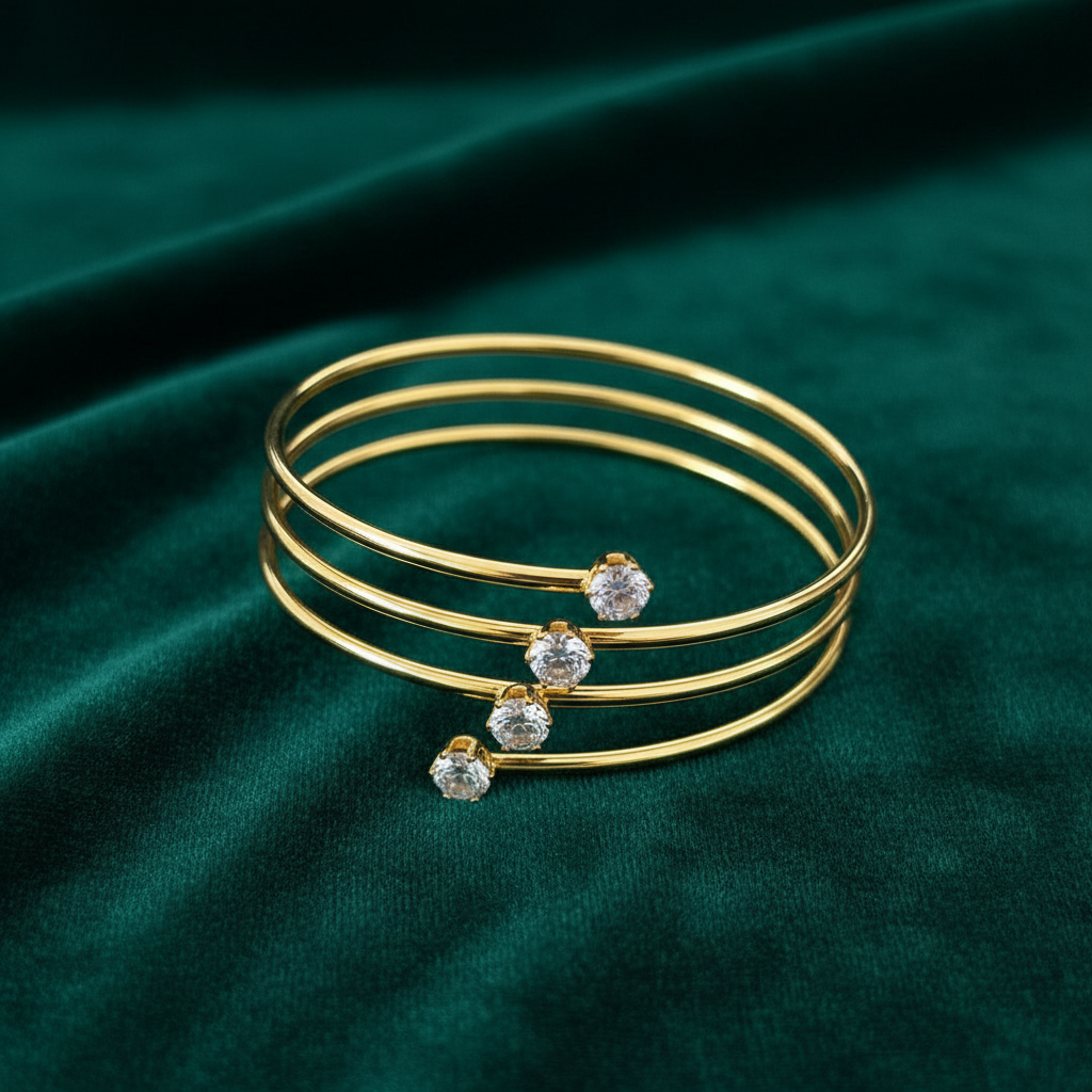 [1] 18K Gold-Plated Crystal Bangle Set