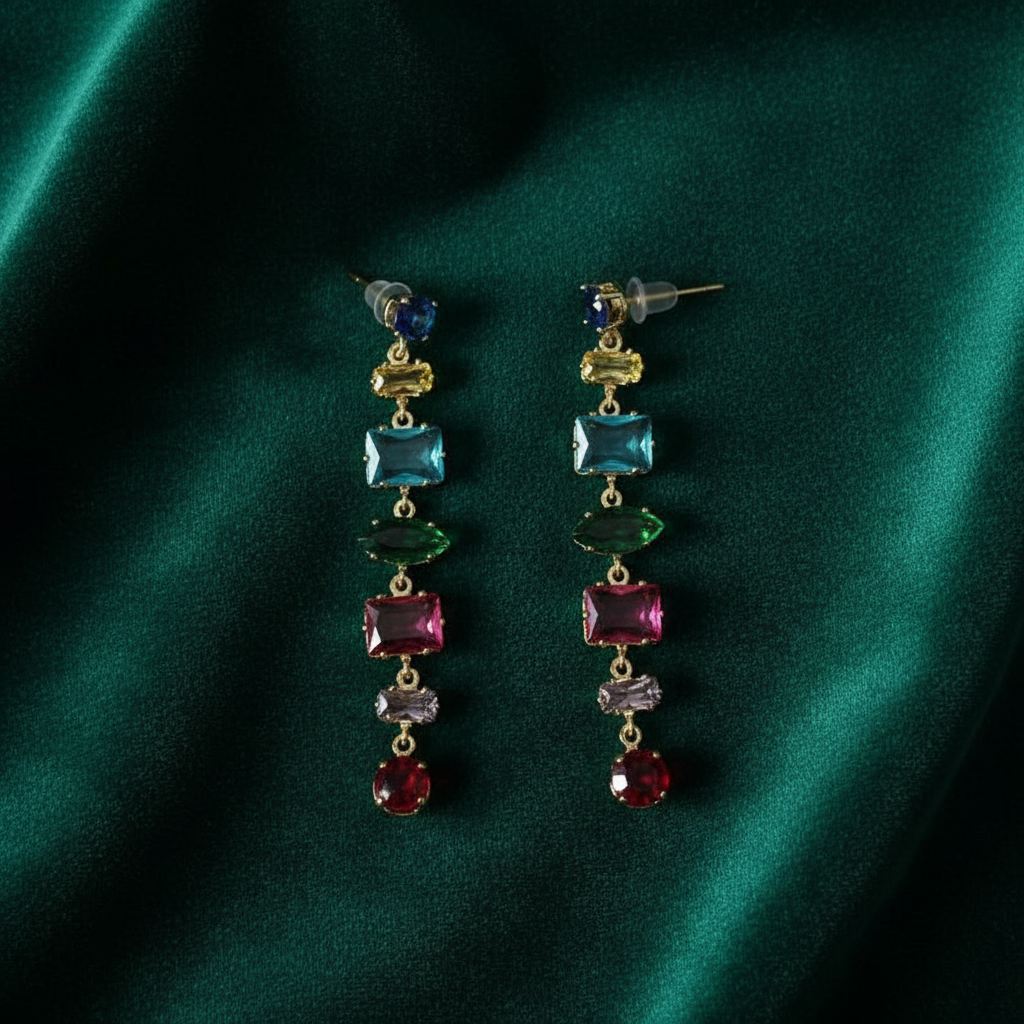 [1] 18K Gold-Plated Multicolor Geometric Gemstone Earrings