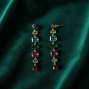 18K Gold-Plated Multicolor Geometric Gemstone Earrings