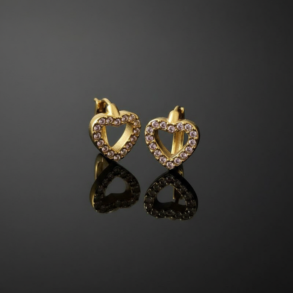 [0] 18K Gold-Plated Heart-Shaped Earrings with Crystals