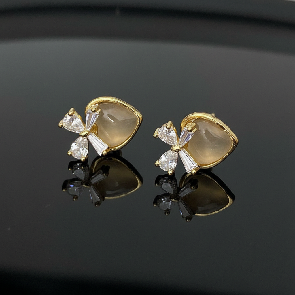 [1] 18K Gold Plated Teardrop Stone Bow Earrings
