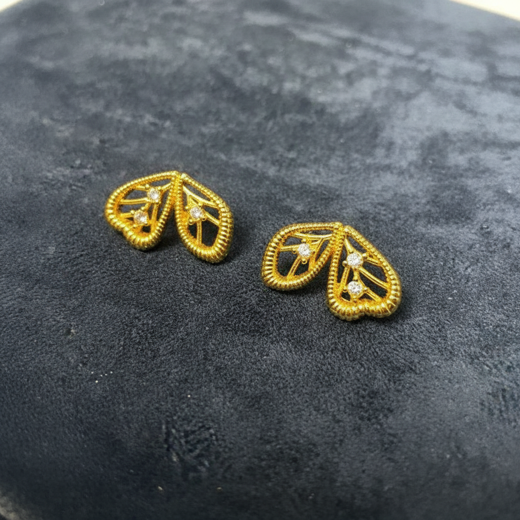 [1] 18K Gold-Plated Leaf Motif Earrings with Clear Accent Stones