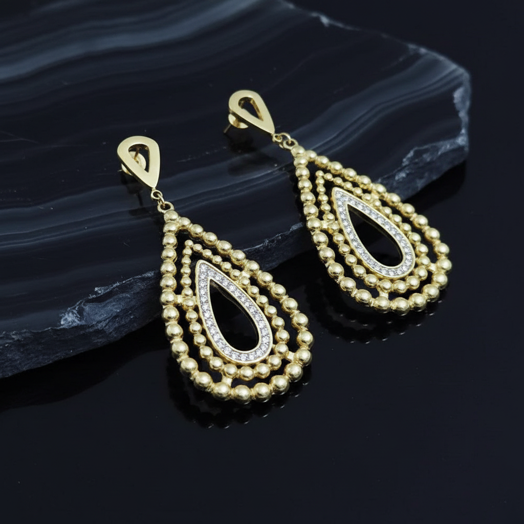 [1] 18K Gold-Plated Double-Layer Teardrop Dangle Earrings