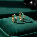 18K Gold-Plated Green Enamel Hoop Earrings with Daisy Motif