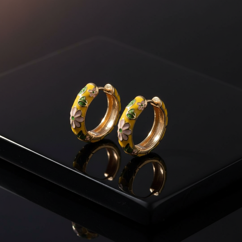 [1] 18K Gold-Plated Yellow Floral Hoop Earrings