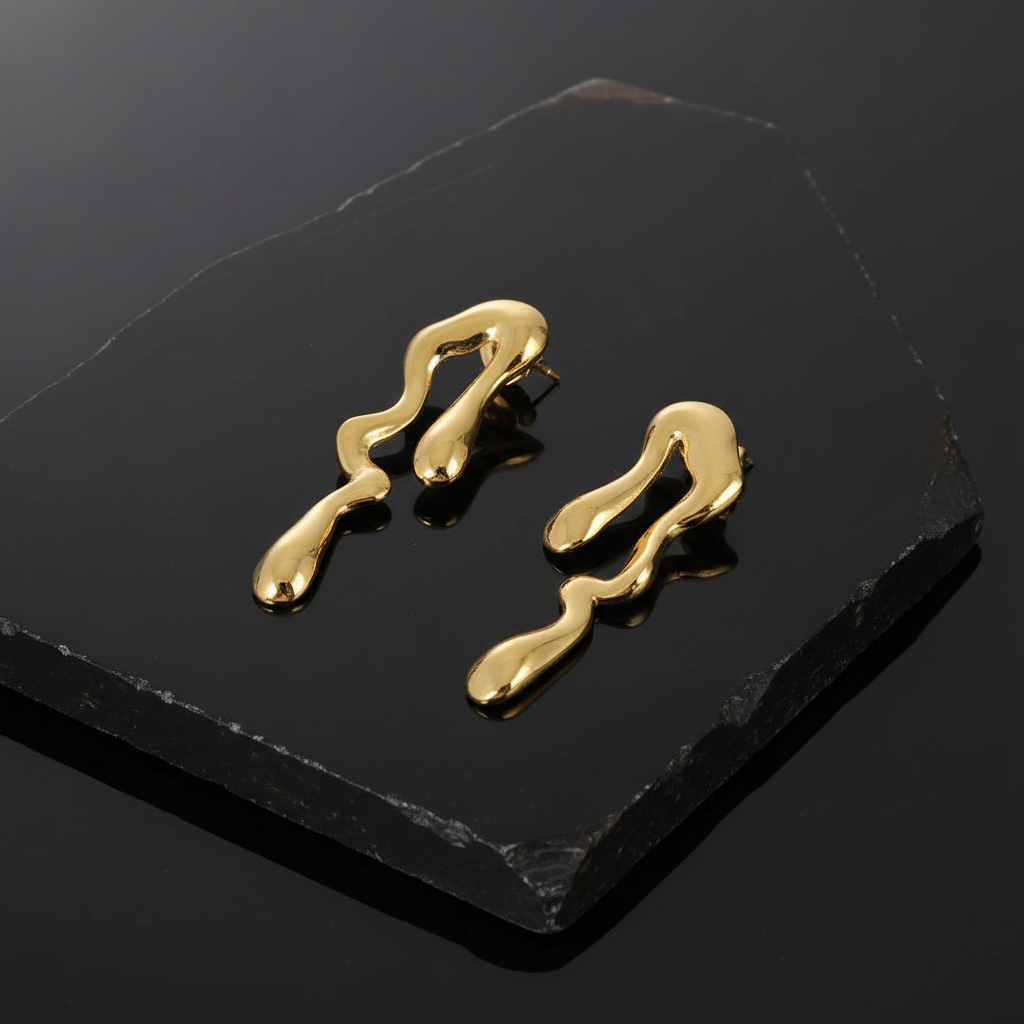 [1] 18K Gold-Plated Abstract Fluid Earrings